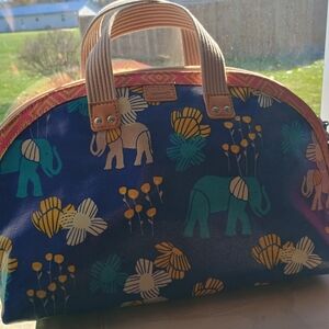 NWOT Fossil Key Per Large Dome Blue Elephant Print Women's Bag